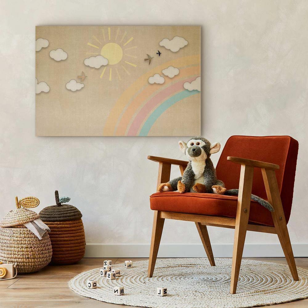 Canvas Print - Holiday Sky - Sunny Day with a Rainbow and Flying Birds