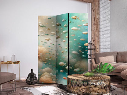 Room Divider - Spectacular Underwater Landscape - Fish in an Underwater World in Turquoise Blue Beige and Delicate Orange Colors