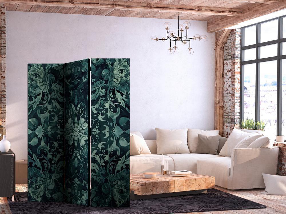 Room Divider - Oriental Carpet Pattern - Emerald Ornaments and Rubbed Patterns