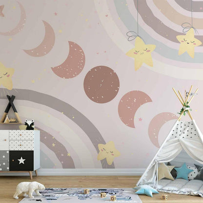 Wall Mural - Phases of the Moon Among Stars and Rainbows