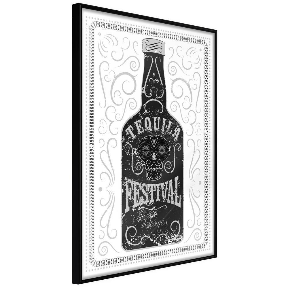 Black and White Framed Poster - Bottle of Tequila-artwork for wall with acrylic glass protection