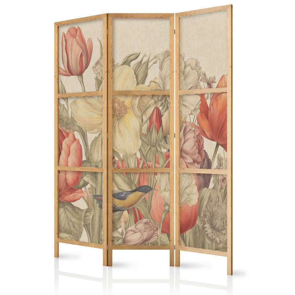 Japanese Room Divider - Bouquet with Tulips - Colorful Flowers on a Light Background - Illustration