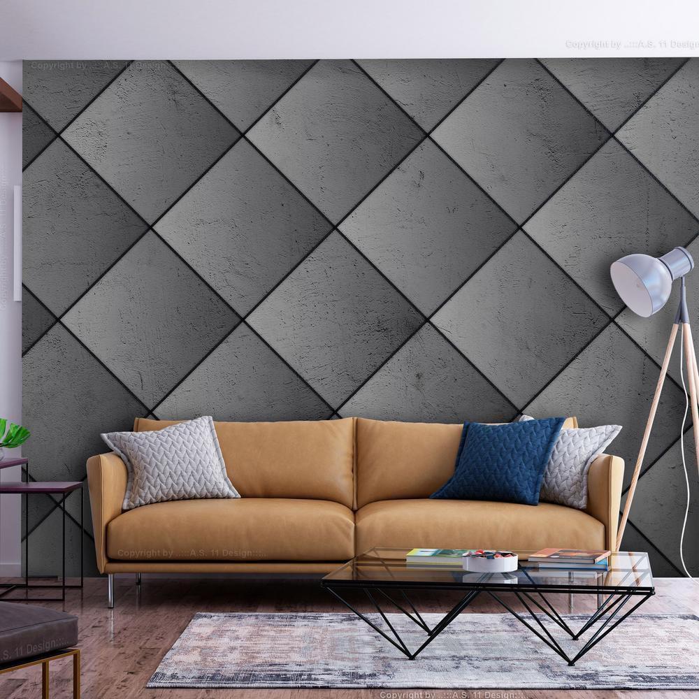 Wall Mural - Grey symmetry - geometric pattern in concrete pattern with black joints-Wall Murals-ArtfulPrivacy