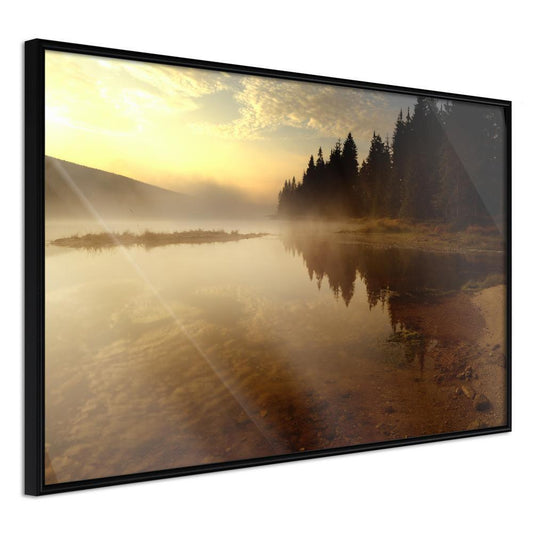 Autumn Framed Poster - Fog Over the Water-artwork for wall with acrylic glass protection