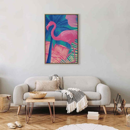 Canvas Print - Pink Flamingo - Abstract Flamingo Against Palms and Ice Cubes