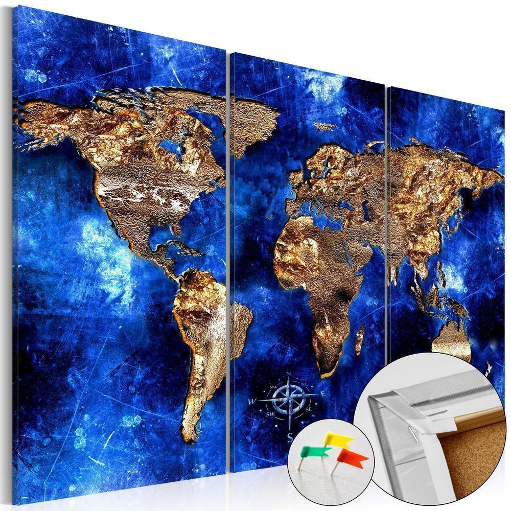 Cork board Canvas with design - Decorative Pinboard - Golden Continents-ArtfulPrivacy