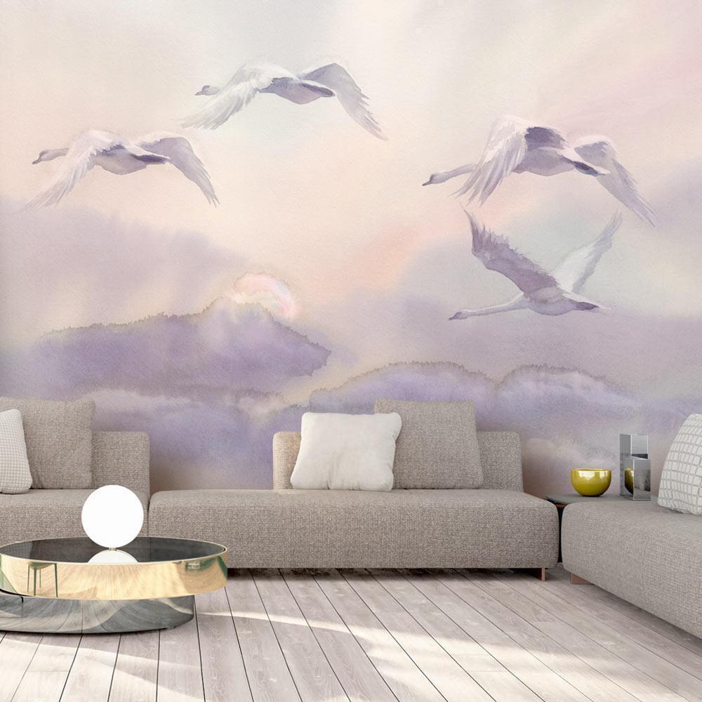 Wall Mural - Flying Swans-Wall Murals-ArtfulPrivacy