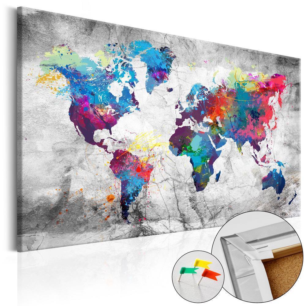 Cork board Canvas with design - Decorative Pinboard - World Map: Grey Style-ArtfulPrivacy
