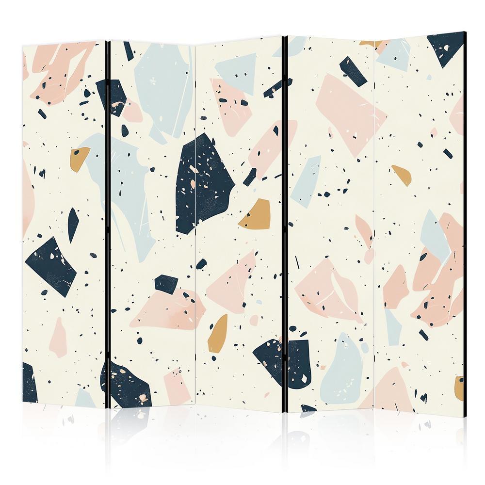 Room Divider - Terrazzo with Large - Scaled Stones in Subdued Colors- A 5 Panel Folding Screen For Living rooms, bedrooms or home office, decorative folding screen made with wood and canvas