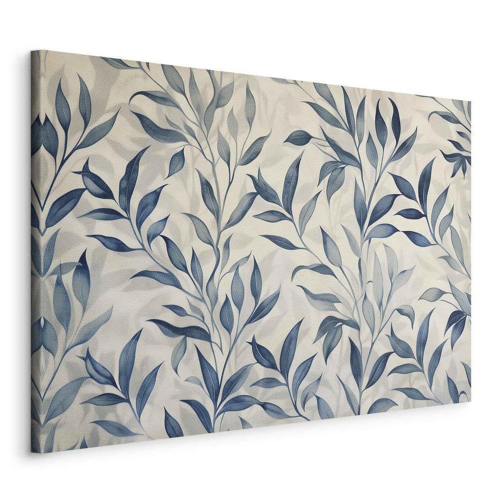 Impression sur toile - Feuilles de couleur bleue Motif botanique délicat