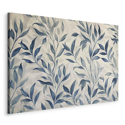 Canvas Print - Leaves in Blue Color Delicate Botanical Motif