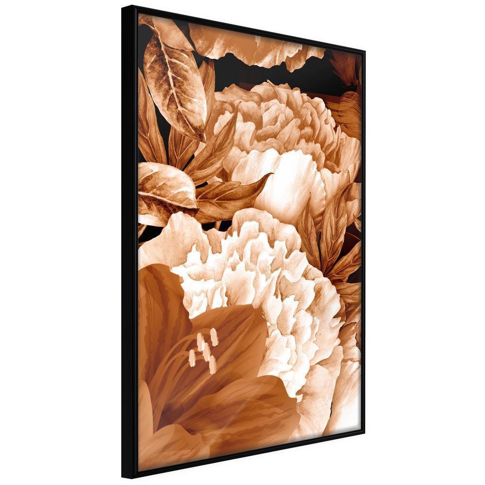 Autumn Framed Poster - Peonies in Sepia-artwork for wall with acrylic glass protection