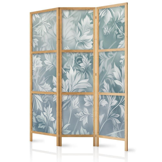 Japanese Room Divider - Ornaments in Worn Muted Turquoises - Delicate Plant Pattern