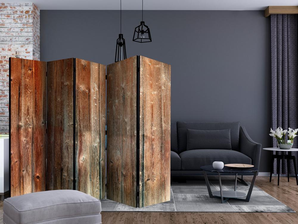 Room Divider - Forest Cottage II- A 5 Panel Folding Screen For Living rooms, bedrooms or home office, decorative folding screen made with wood and canvas