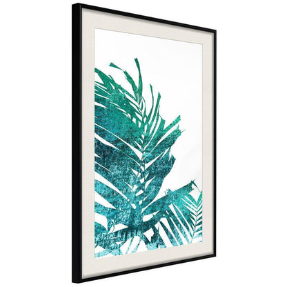 Botanical Wall Art - Teal Palm on White Background-artwork for wall with acrylic glass protection