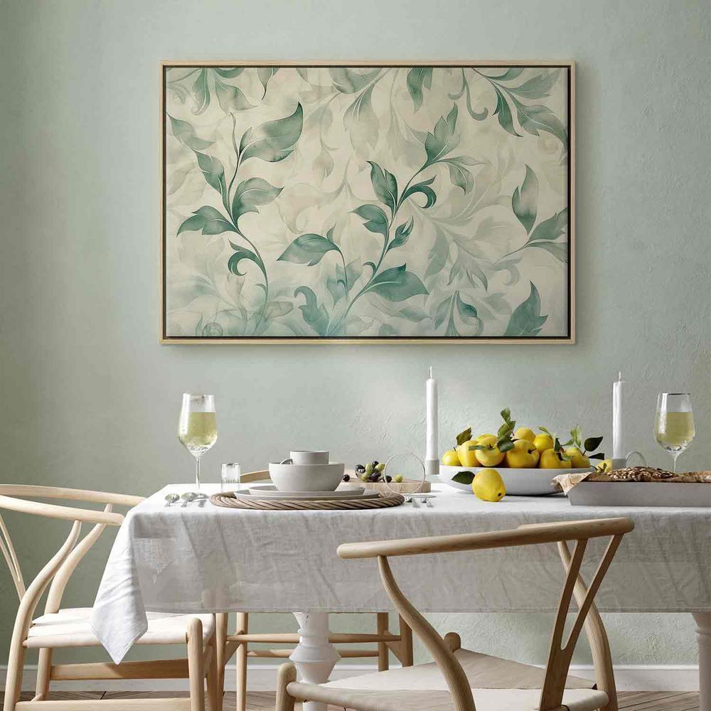 Impression sur toile - Motif botanique aquarelle Feuilles délicates vert-beige