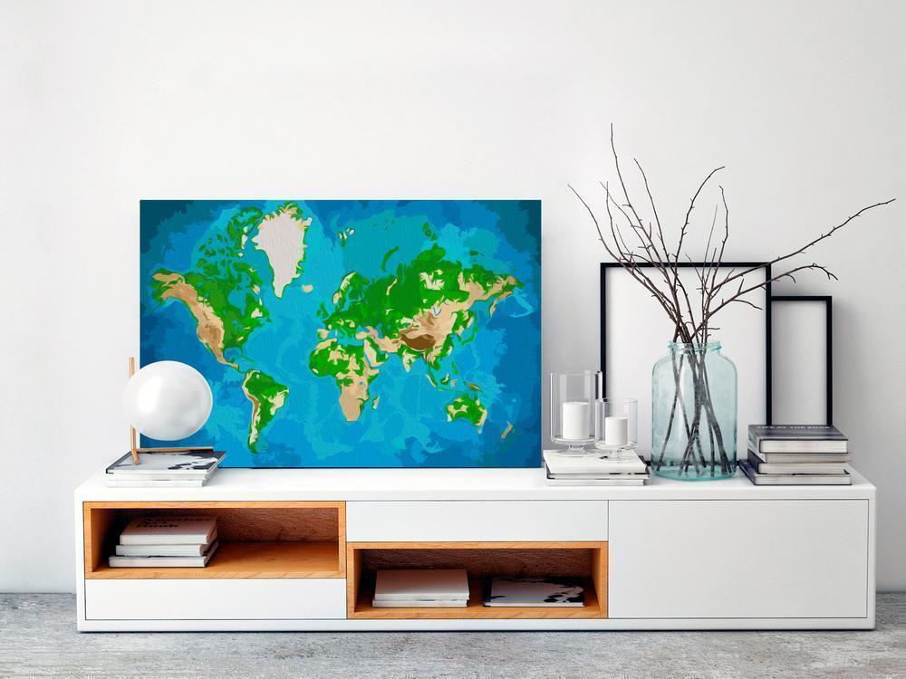 Start learning Painting - Paint By Numbers Kit - World Map (Blue & Green) - new hobby
