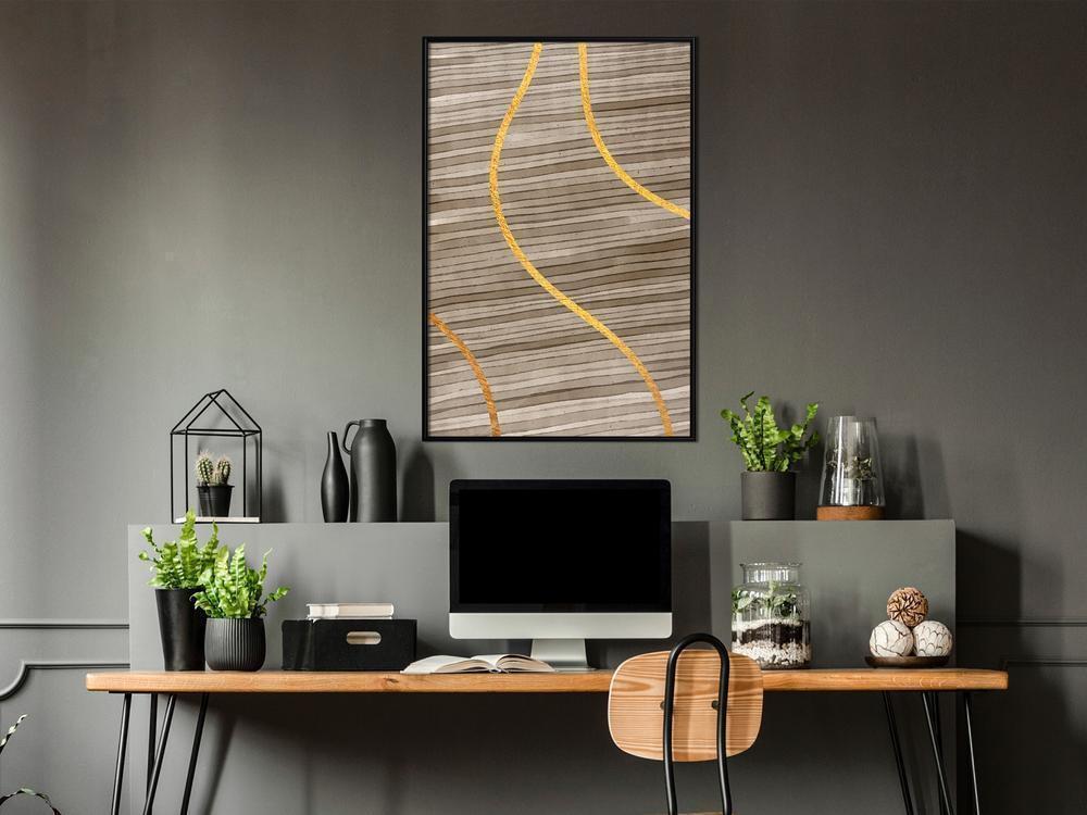 Golden Art Poster - Golden Stripes-artwork for wall with acrylic glass protection