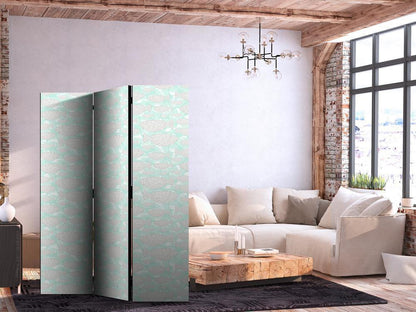 Room Divider - Minimalist Fish - Fish of Grey Dots on a Crystal Clear Water Surface in Mint Green Colors