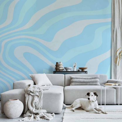 Wall Mural - Composition in Blues and Whites - Harmonious Abstract Waves in a Cool Color Tone