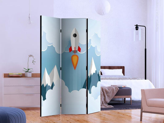 Decorative partition-Room Divider - Rocket in the Clouds-Folding Screen Wall Panel by ArtfulPrivacy