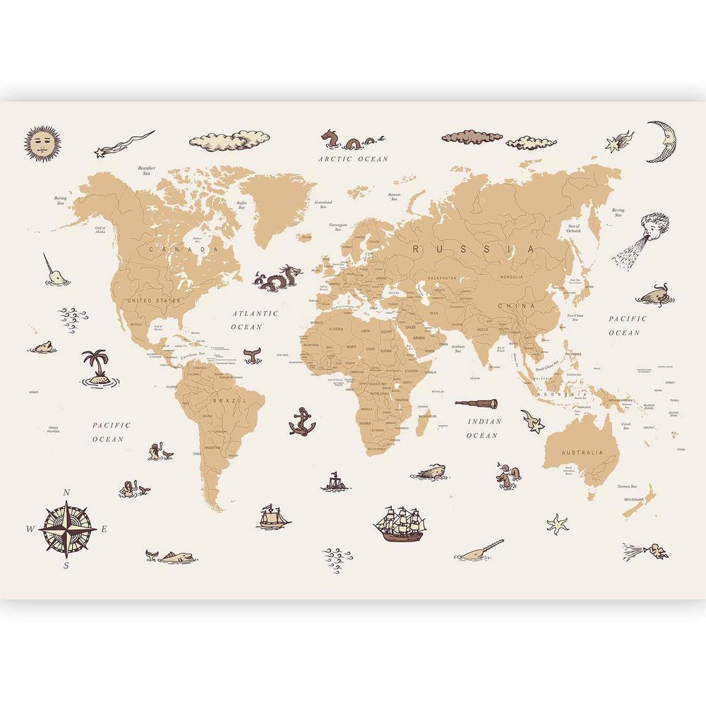 Wall Mural - Sea Wolf Map - Countries With Pirate Illustrations