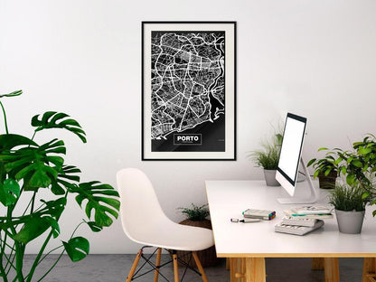 Wall Art Framed - City Map: Porto (Dark)-artwork for wall with acrylic glass protection