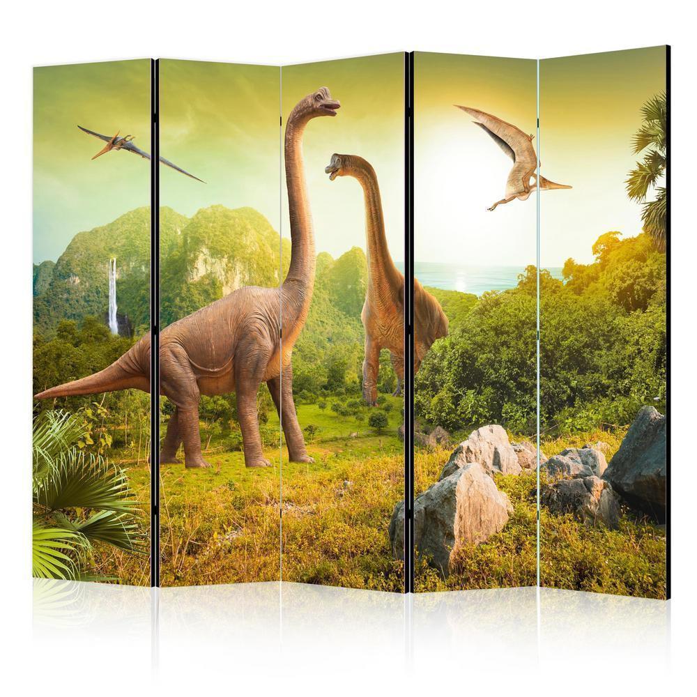 Room Divider - Dinosaurs II- A 5 Panel Folding Screen For Living rooms, bedrooms or home office, decorative folding screen made with wood and canvas