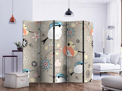 Decorative partition-Room Divider - Natural pattern with birds II-Folding Screen Wall Panel by ArtfulPrivacy