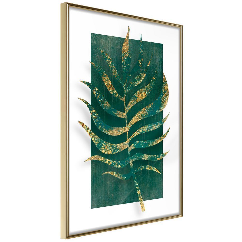 Golden Art Poster - Gilded Palm Leaf-artwork for wall with acrylic glass protection