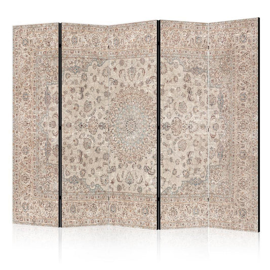 Room Divider - Desert Nights - Ornamented Persian Carpet in Muted Colors- A 5 Panel Folding Screen For Living rooms, bedrooms or home office, decorative folding screen made with wood and canvas