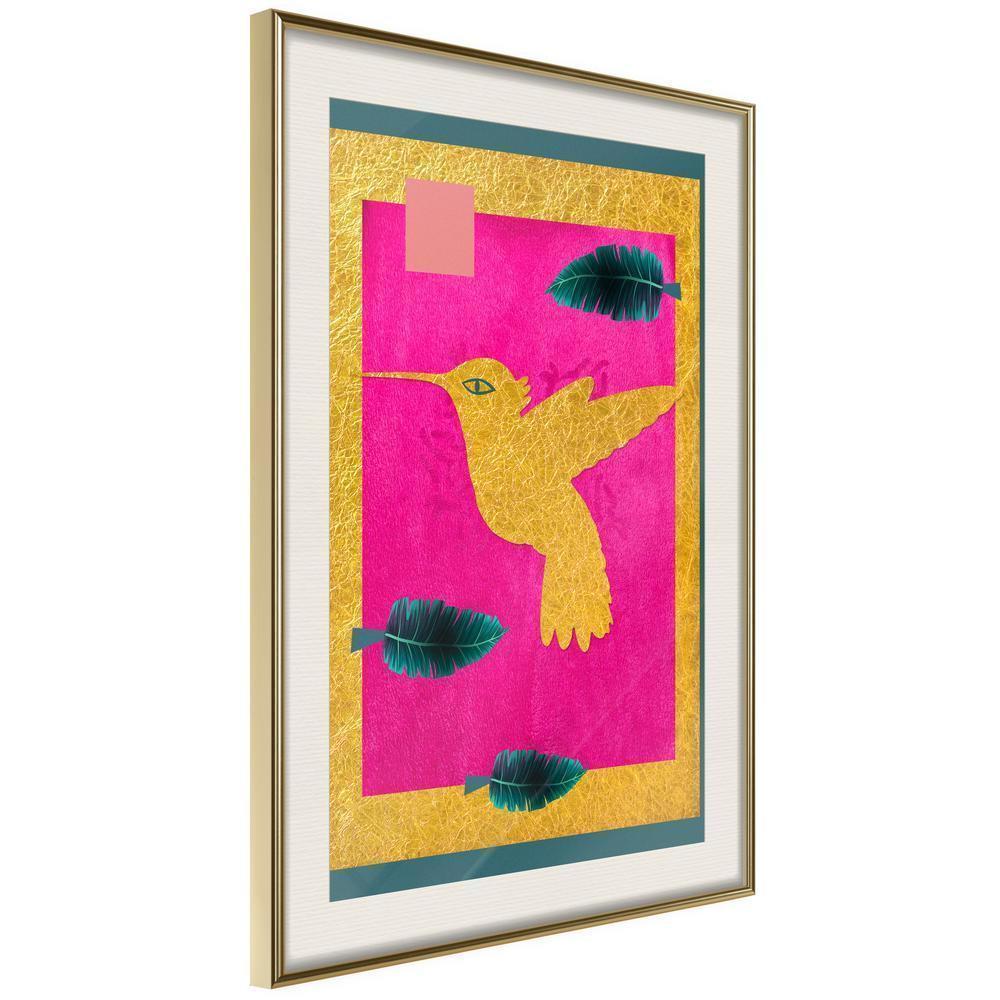 Golden Art Poster - Native American Hummingbird-artwork for wall with acrylic glass protection
