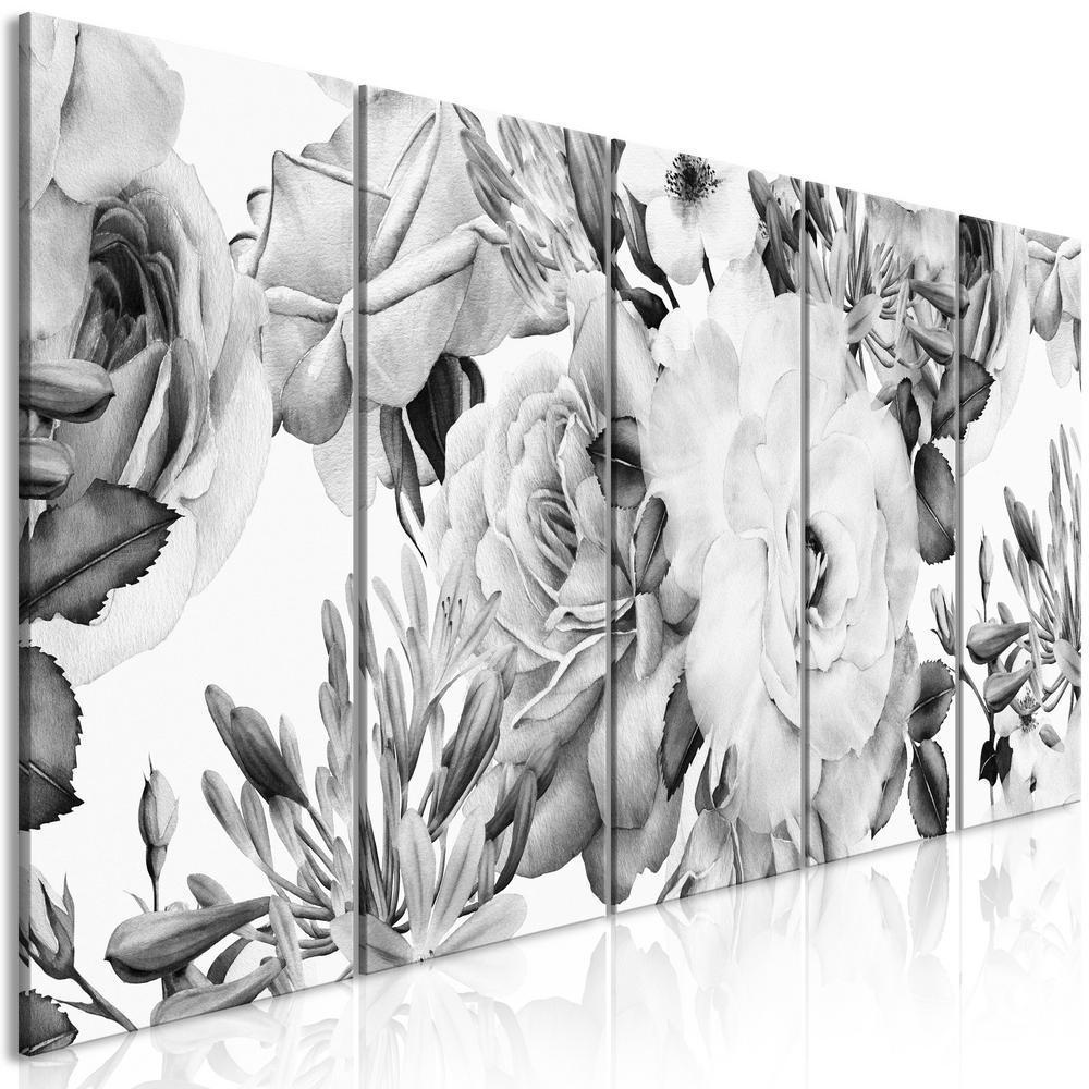 Canvas Print - Rose Composition (5 Parts) Narrow Black and White-ArtfulPrivacy-Wall Art Collection