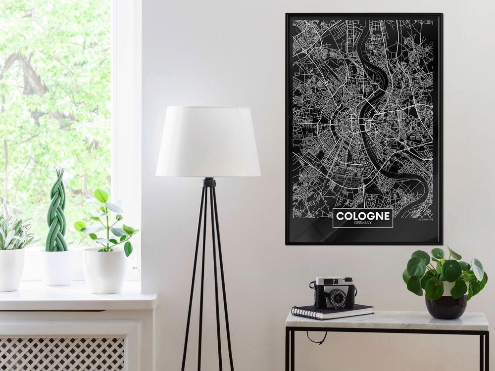 Wall Art Framed - City Map: Cologne (Dark)-artwork for wall with acrylic glass protection