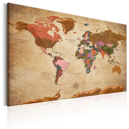 Cork board Canvas with design - Decorative Pinboard - World Map: Brown Elegance-ArtfulPrivacy