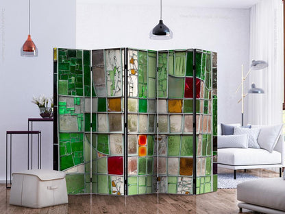 Decorative partition-Room Divider - Emerald Stained Glass II-Folding Screen Wall Panel by ArtfulPrivacy
