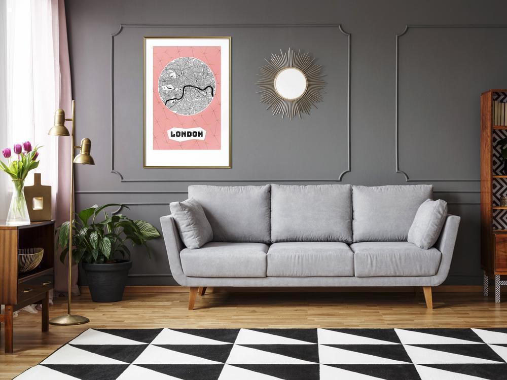 Wall Art Framed - City map: London (Pink)-artwork for wall with acrylic glass protection