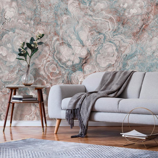 Wall Mural - Marble Flowers - Natural Stone Structures in Pastel Colours-Wall Murals-ArtfulPrivacy