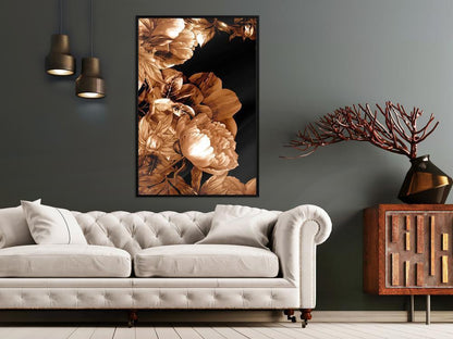 Autumn Framed Poster - Summer Flowers in Sepia-artwork for wall with acrylic glass protection