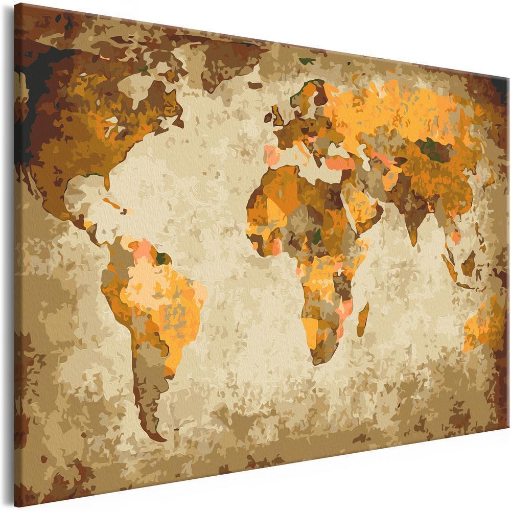 Start learning Painting - Paint By Numbers Kit - Brown World Map - new hobby