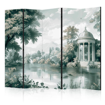 Room Divider - View of the Park and Lake - Retro Vintage Landscape in Greens- A 5 Panel Folding Screen For Living rooms, bedrooms or home office, decorative folding screen made with wood and canvas