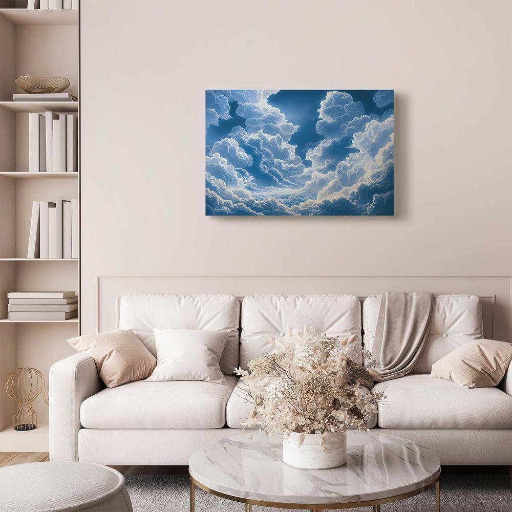 Impression sur toile - Ciel bleu perçant des nuages ​​blancs duveteux