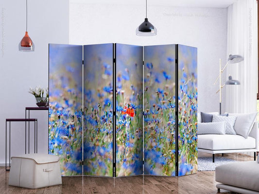 Decorative partition-Room Divider - A sky-colored meadow - cornflowers II-Folding Screen Wall Panel by ArtfulPrivacy