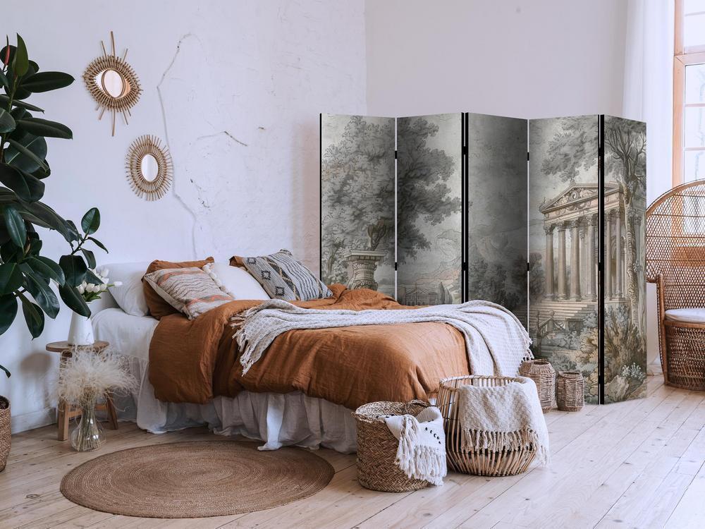 Room Divider - Antique Landscape - Greek Temple on a Hill Among Lush Vegetation- A 5 Panel Folding Screen For Living rooms, bedrooms or home office, decorative folding screen made with wood and canvas