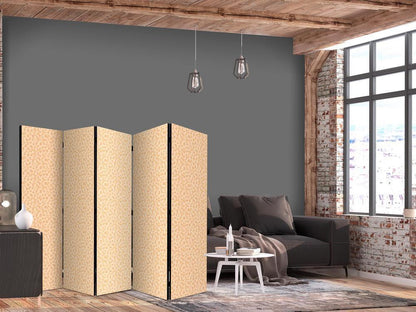 Room Divider - Tiny Dots - Optimistic Pattern in Peach Colors- A 5 Panel Folding Screen For Living rooms, bedrooms or home office, decorative folding screen made with wood and canvas