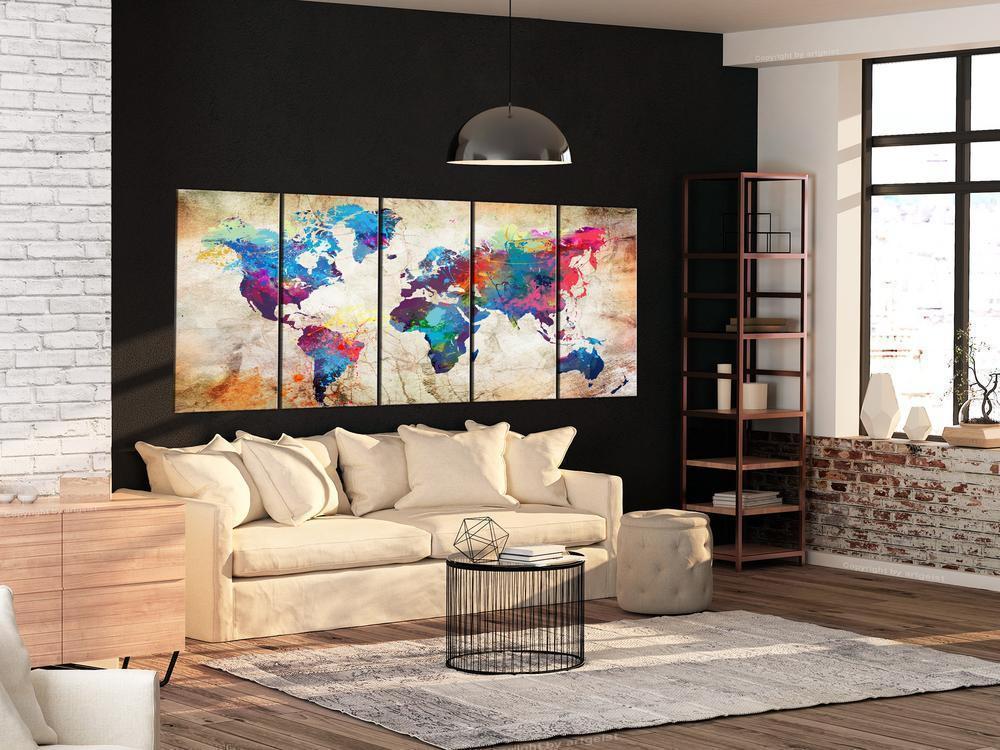 Canvas Print - World Map: Colourful Ink Blots-ArtfulPrivacy-Wall Art Collection