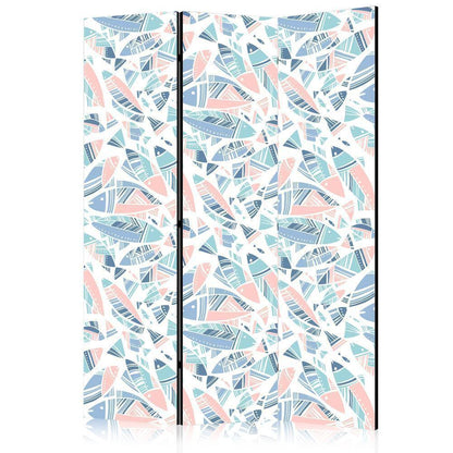 Room Divider - Fish in Minimalist Style - Fish in Aztec Style in Pastel Color Shades on a White Background