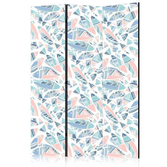 Room Divider - Fish in Minimalist Style - Fish in Aztec Style in Pastel Color Shades on a White Background