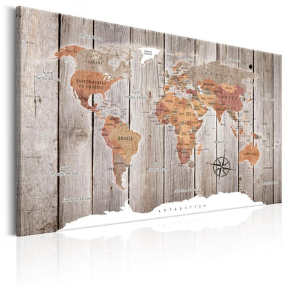 Canvas Print - World Map: Wooden Stories-ArtfulPrivacy-Wall Art Collection