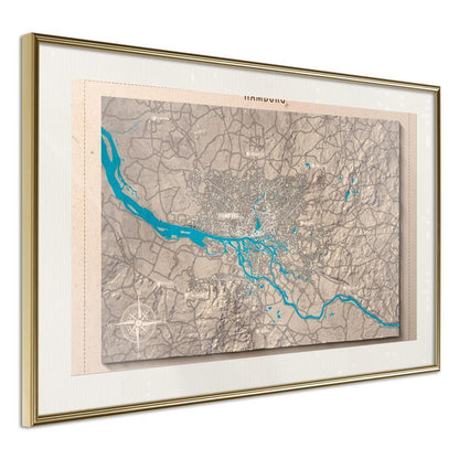 Wall Art Framed - Raised Relief Map: Hamburg-artwork for wall with acrylic glass protection